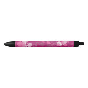 pink flowers black ink pen