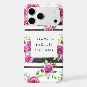 Pink Flowers Black Stripes Take Time Smell Roses