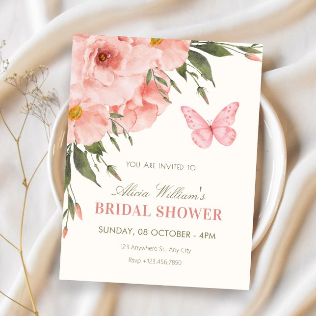 Pink flowers bloom bridal shower invitation (Creator Uploaded)