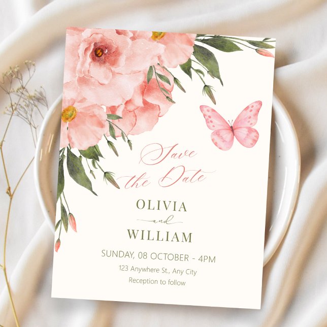 Pink flowers bloom wedding save the date (Creator Uploaded)