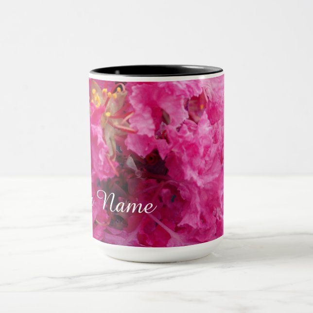 Pink Flowers Blossoms Personalised  Custom Name Mug (Center)