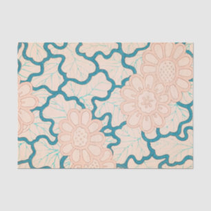 Pink Flowers Blue Leaves Vintage Floral Print Tissue Paper