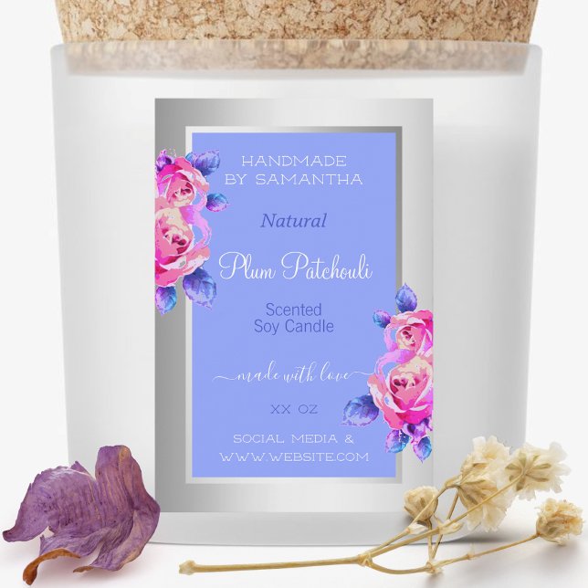Pink Flowers Blue Product Label Candles Beauty & (Creator Uploaded)