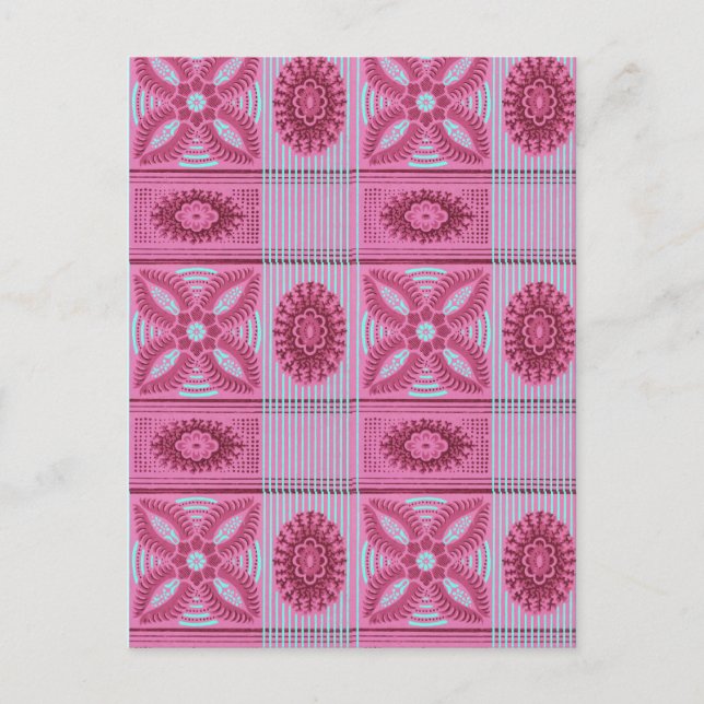 pink flowers blue stripes vintage art Pattern  Postcard (Front)