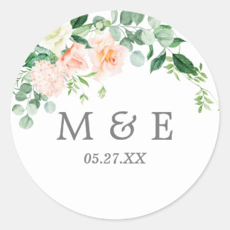 Pink Flowers blushing envelopes stamps Classic Round Sticker