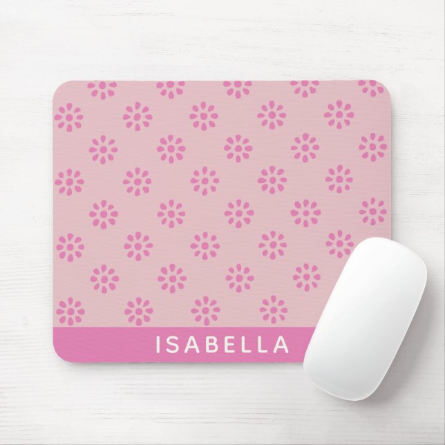 Pink Flowers Boho Aesthetic Pattern Personalised Mouse Pad (With Mouse)