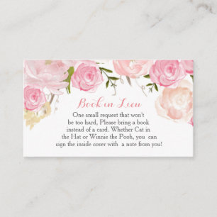 Pink Flowers Book In Lieu, Bring a book Enclosure Card