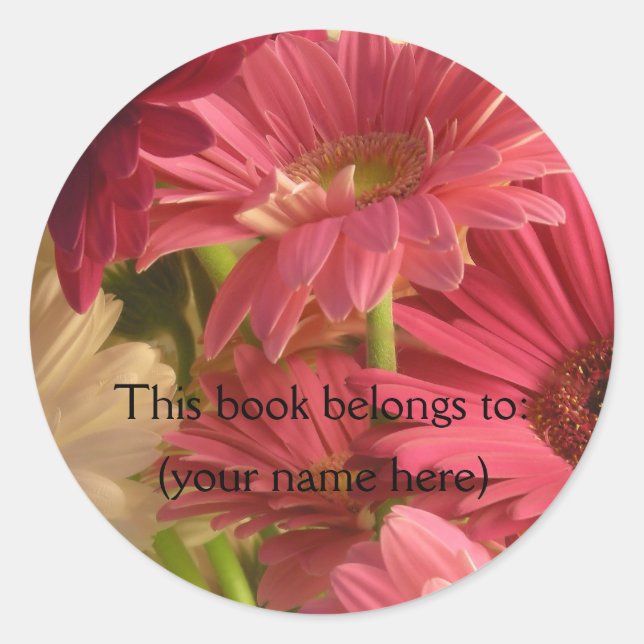 Pink flowers bookplate classic round sticker (Front)