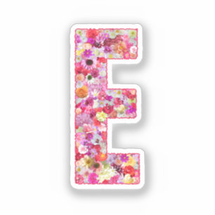 Pink Flowers Botanical Monogram Letter E For Her