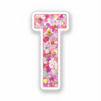 Pink Flowers Botanical Monogram Letter T For Her