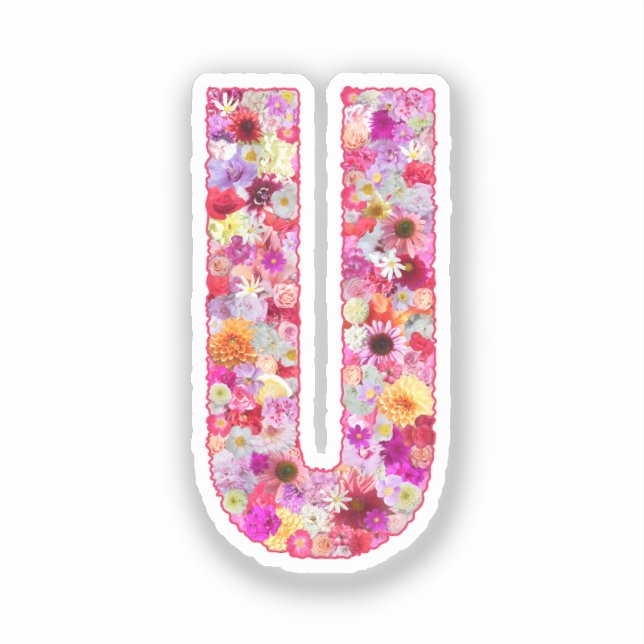 Pink Flowers Botanical Monogram Letter U For Her (Front)