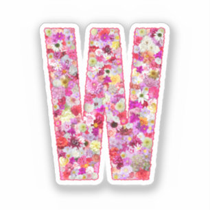Pink Flowers Botanical Monogram Letter W For Her