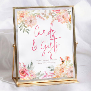 Pink Flowers Bridal Shower Cards & Gifts Sign
