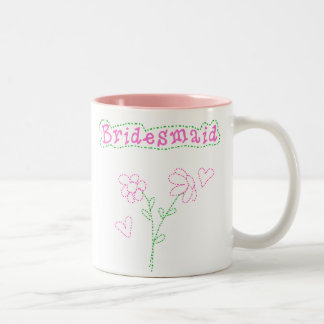 Pink Flowers Bridesmaid Two-Tone Coffee Mug