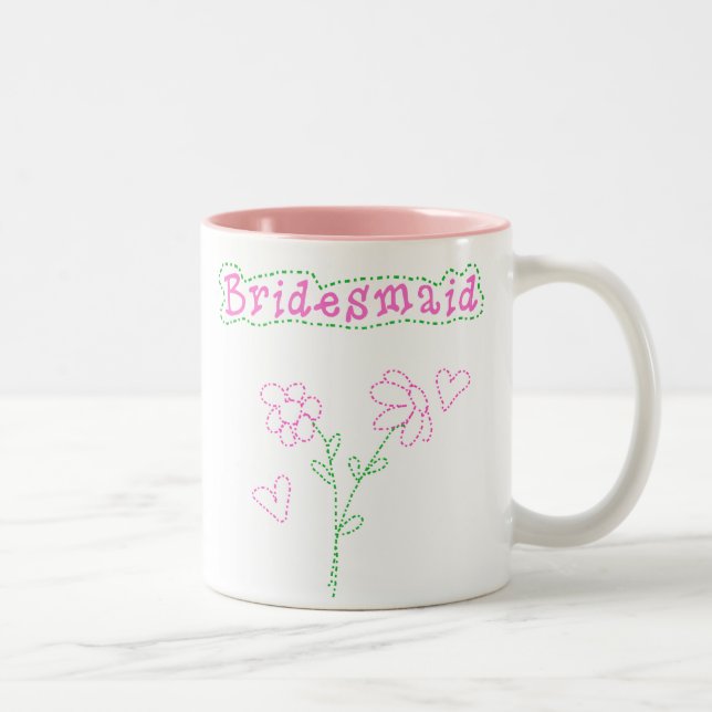 Pink Flowers Bridesmaid Two-Tone Coffee Mug (Right)