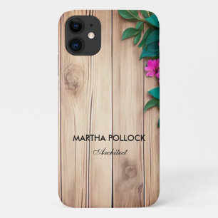 Pink flowers brown wood  Case-Mate iPhone case