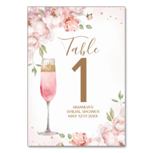 Pink Flowers Brunch & Bubbly Bridal Shower Table Number
