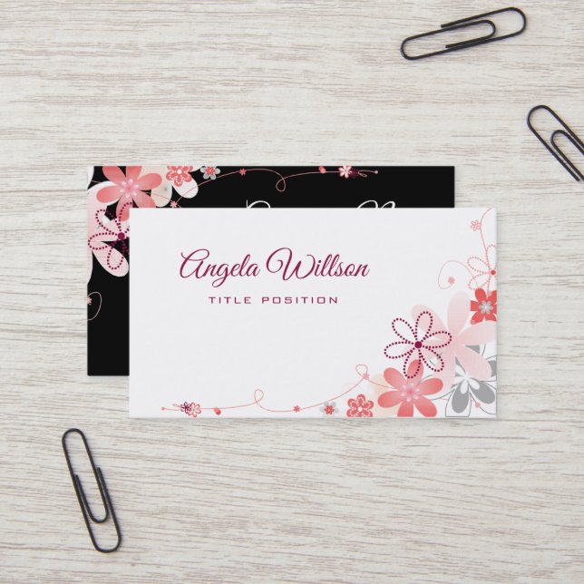 Pink Flowers Business Card (Front/Back In Situ)