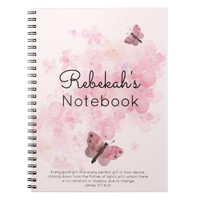 Pink Flowers & Butterfly Notebook (Front)