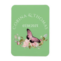Pink Flowers & Butterfly on Green Wedding