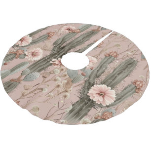 Pink Flowers Cactus Christmas Brushed Polyester Tree Skirt