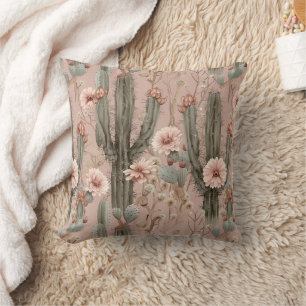 Pink Flowers Cactus Christmas Cushion