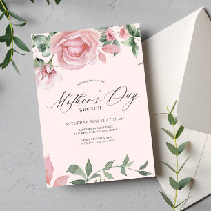 Pink flowers calligraphy script Mothers Day brunch Invitation