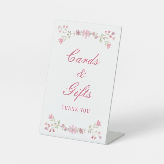 Pink Flowers Cards & Gifts Pedestal Sign (Front)