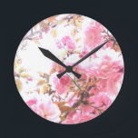 Pink Flowers Cherry Blossom Floral Patterns Sakura Round Clock<br><div class="desc">Designed with beautiful and pretty artistic floral background of pink spring flowers!</div>