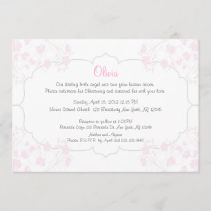 Pink Flowers Christening Invitation
