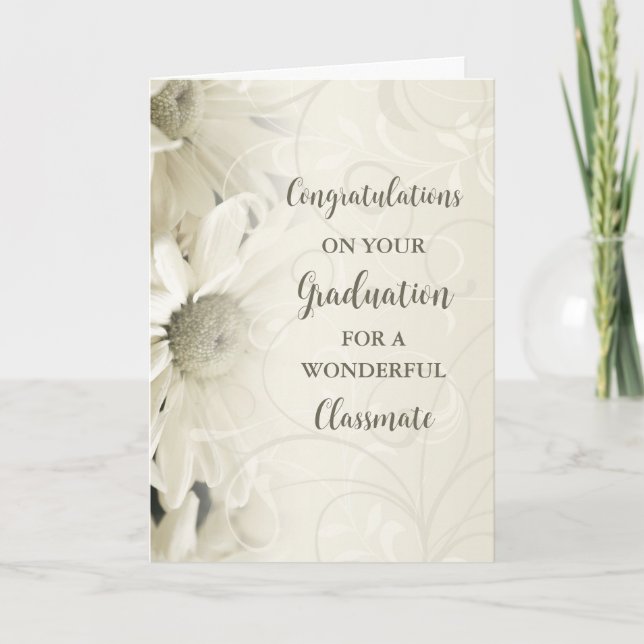 Pink Flowers Classmate Congratulations Graduation Card (Front)