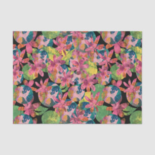 Pink Flowers Collage on Black Background Tissue Paper