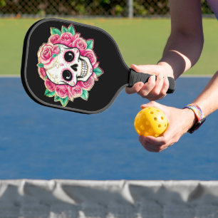 Pink Flowers Coquette Floral Skull Rose Skeleton Pickleball Paddle