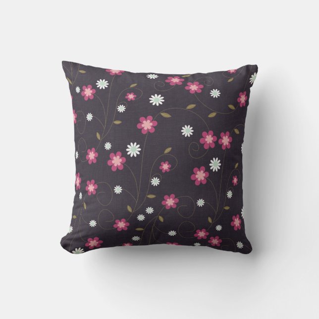 Pink Flowers Couch Throw Pillow (Front)