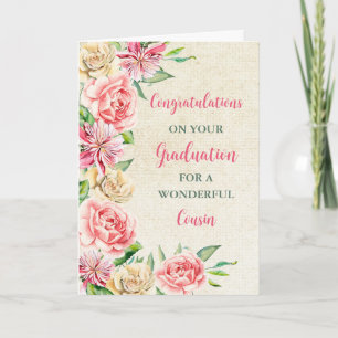 Pink Flowers Cousin Congratulations Graduation Card