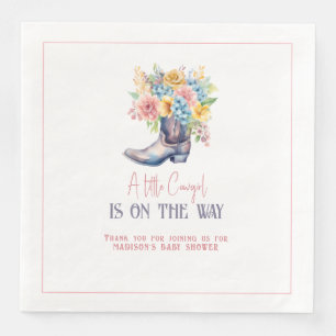 Pink Flowers Cowgirl Boots Personalised Bay Shower Napkin