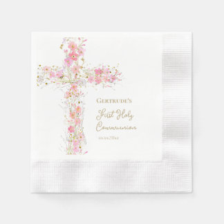  pink flowers cross First Holy Communion Napkin