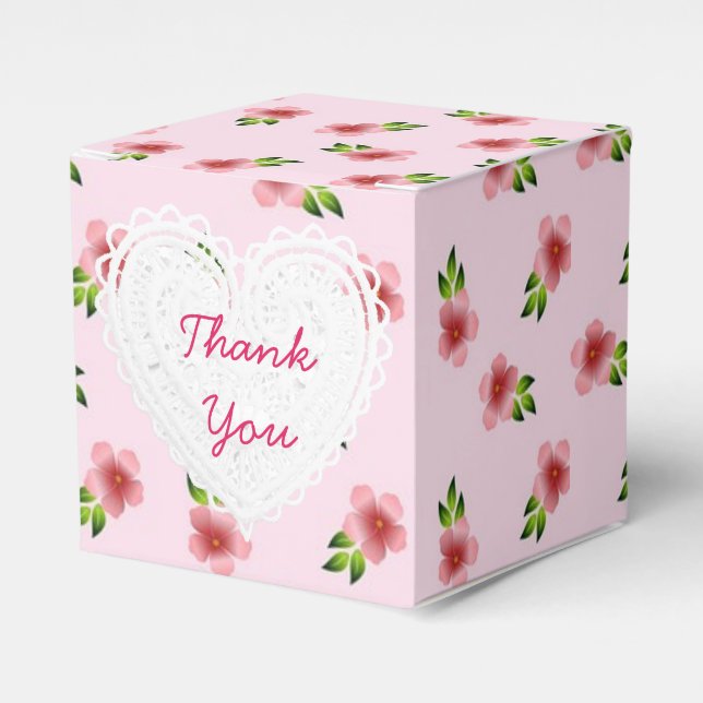Pink Flowers Cupcake Box (Front Side)