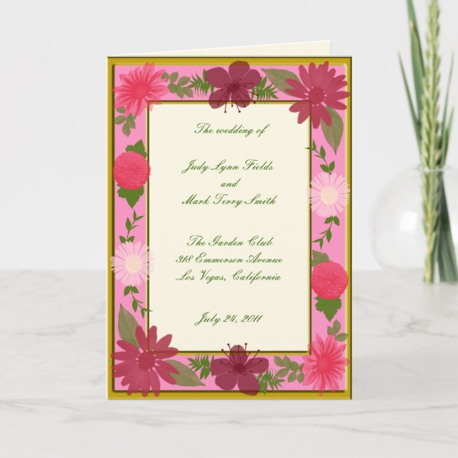 Pink Flowers Custom Program Card (Front)