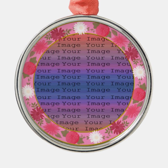 Pink Flowers Custom Round Silver Ornament (Front)