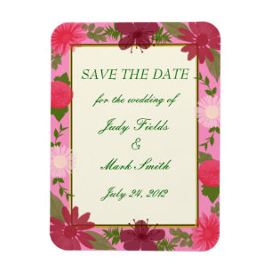Pink Flowers Custom Save The Date Magnet