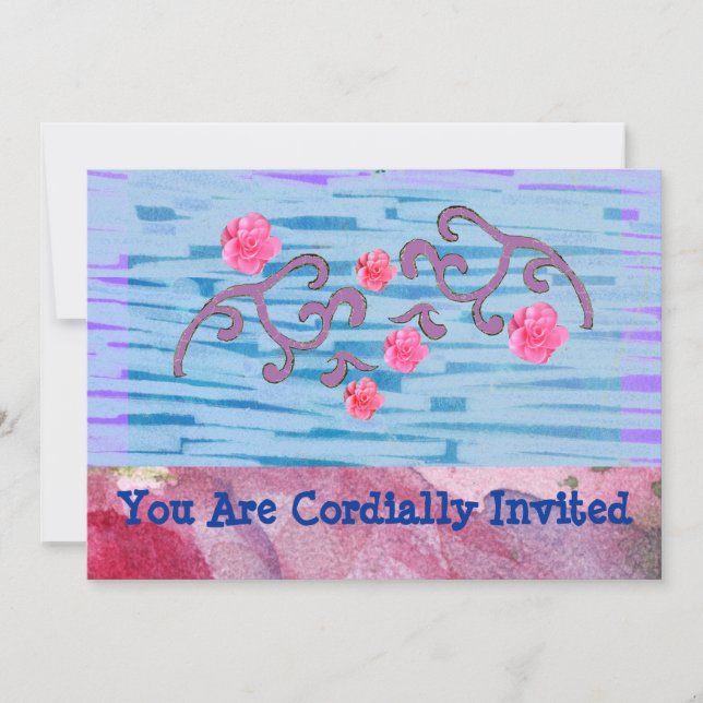Pink Flowers Customisable Invitation (Front)