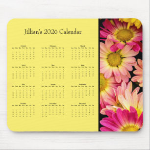 Pink Flowers: Customizable full year 2026 calendar Mouse Pad