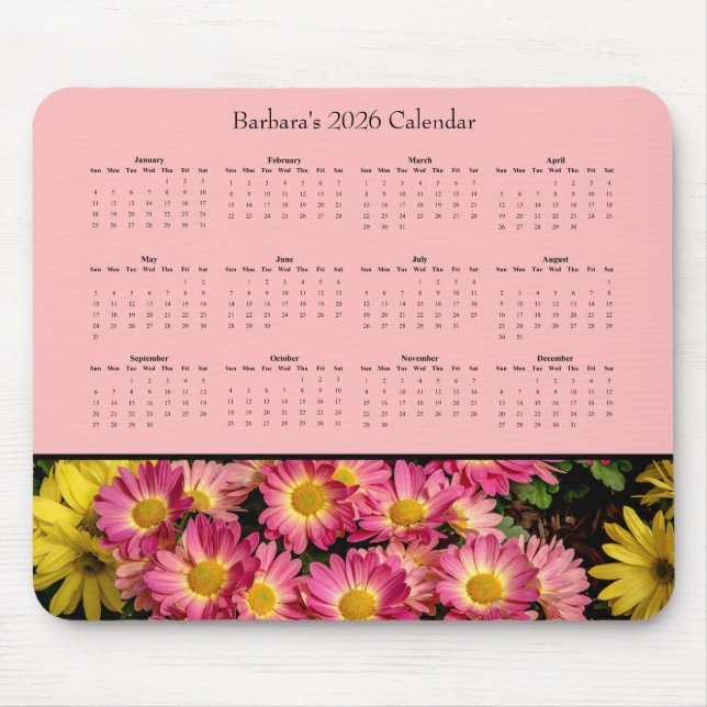 Pink Flowers: Customize 2026 calendar Mouse Pad (Front)