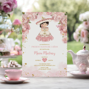 Pink Flowers Cute Niña Presentación De Tres Años Invitation