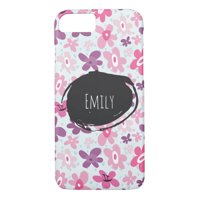 Pink Flowers Cute Whimsical Pattern Personalised Case-Mate iPhone Case (Back)