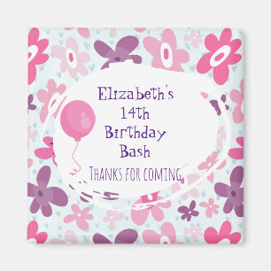 Pink Flowers Cute Whimsical Thank You Birthday Magnet