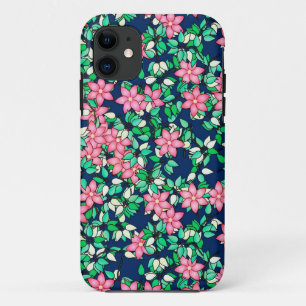 Pink flowers, dark blue background Case-Mate iPhone case