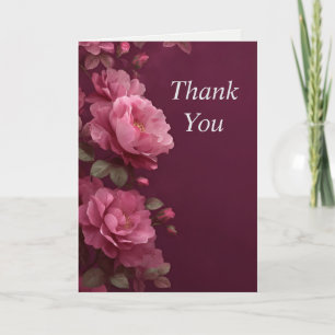 Pink Flowers Dark Purple Background Thank You Card