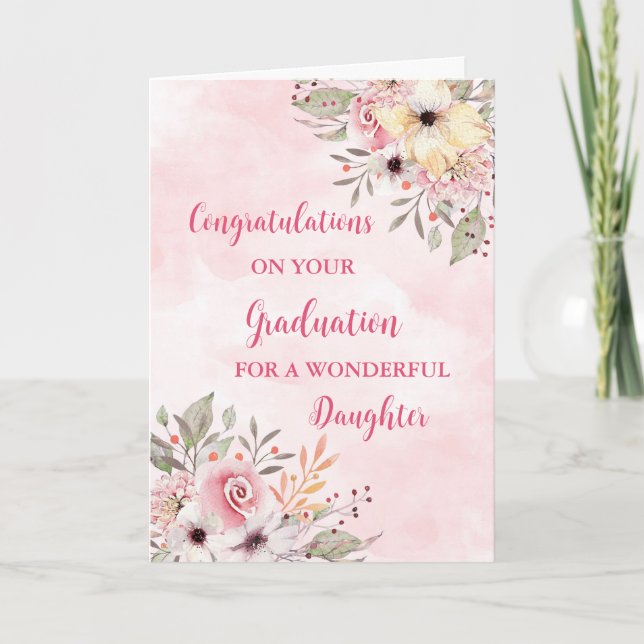 Pink Flowers Daughter Congratulations Graduation Card (Front)